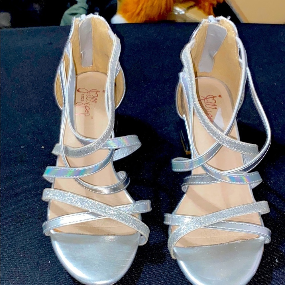 JELLYPOP FOR KIDS FIRLS SIZE 4M Silver Strappy Sandals BACK‎ ANKLE ZIPPER CLEAN
